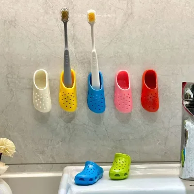 Super Cute Simulation slippers Toothbrush Storage Rack Wall Mounted Non Perforated Toothbrush Holder Bathroom Pen Clip Organizer