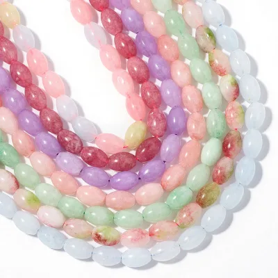 New Natural 8x12mm Rice Dyed Rainbow Colorful Jade Loose Bead, Mutil-color Jade Tourmaline Beads for DIY Women Jewelry Making