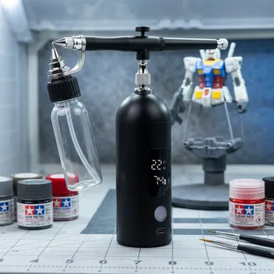 Elite Class High-PSI Maintenance-Free Airbrush for Model Painting & Gundam Kit with Long-Life Battery & LED Power Display