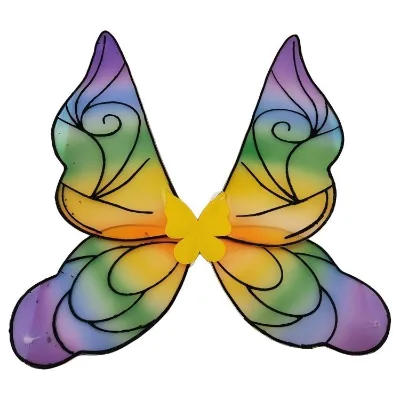 Rainbow Gradient Butterfly Fairy Wings, Transparent Elf Wings with Yellow Butterfly for Halloween Cosplay