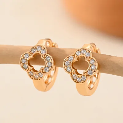 Classic Four Leaf Clover Zircon Earrings Gold Plated Non-Fade Earrings Popular Jewelry