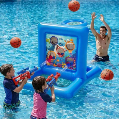 Pool Toys Games for Kids & Adults, 2-in-1 Pool Basketball Hoop & Shooting Game, Family Pool Party Games with Multiple Balls