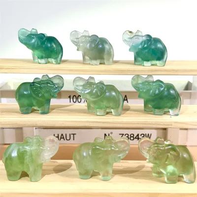 High Quality Carving New Design Healing Stones Green Fluorite Elephant for Hot Sale