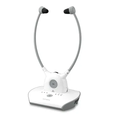 Wireless TV Listener With 2.4G RF Transmitter Charging Dock, 100ft Range Personal Volume Control for Senior & Hearing Aid
