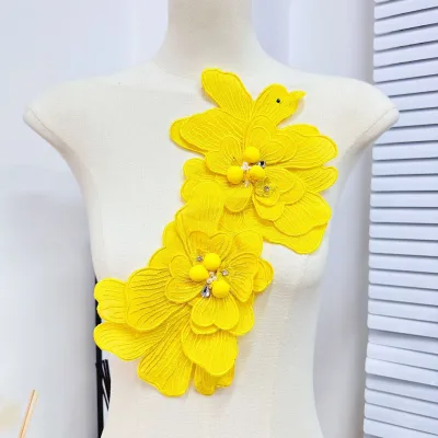 Hot Floral Embroidery Cloth Sticker Corsage Pin Bead Applique for Wedding Dresses DIY Petticoats Cross-Border Accessories