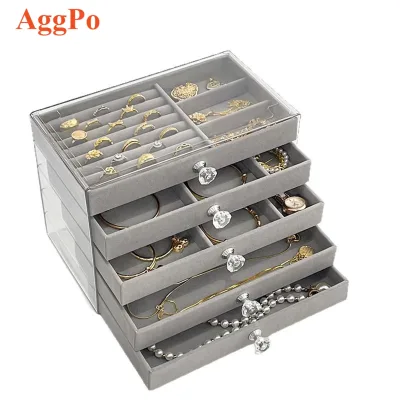 Jewelry Storage Box Plastic Rectangular Exquisite New Style Drawer-Type Multi-Layered Large Capacity for Necklaces Earrings Box