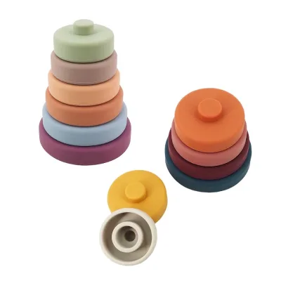 Best Seller Wholesale Baby Soft Stacking Blocks Ring Stacker BPA Free Toddler Teething Silicone Stacker Blocks Toy