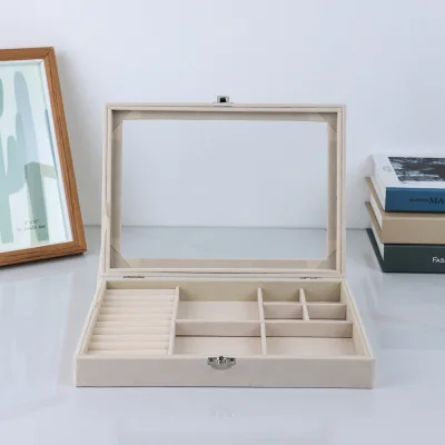 Jewelry display box with glass cover ring and earring watch transparent cover jewelry box