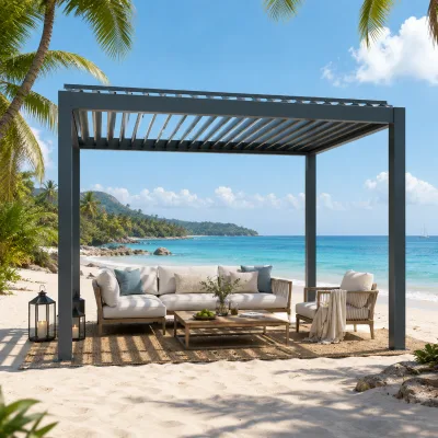 Modern Bioclimatic Pergola with Smart Remote Control Roof and Durable Weather Resistant Aluminum Frame