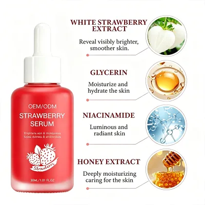 OEM New Arrival  Strawberry Extract VC Skin Care Serum Hyaluronic Acid Intense Moisturizing Strawberry Serum