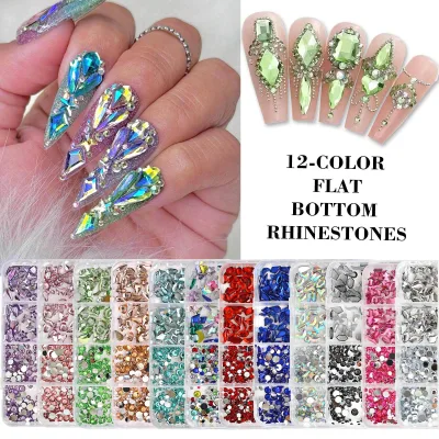 New 12-grid Boxed Flat-back Resin Nail Rhinestones Ultra-shimmering Sweet French-style DIY Nail Art Materials Accessories