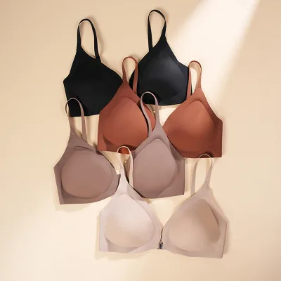 Women's Seamless Wireless Bras Spaghetti Strap Triangle Bralette with Padding Breathable and Logo on Cup