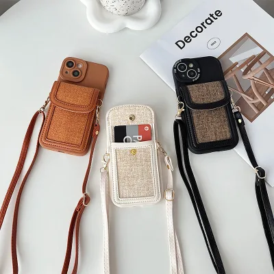 Trending Soft Phone Case with Small Wallet Shockproof Crossbody Mobile Phone Case with Long Lanyard