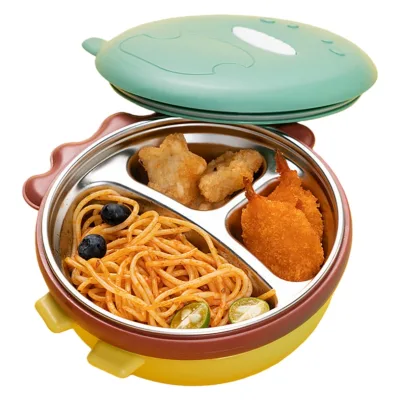 Wholesale Stainless Steel Baby Feeding Bowl Non-Spill Kid Bowl With Suction Cup 3 Compartment Stainless Baby Storage Food Bowl