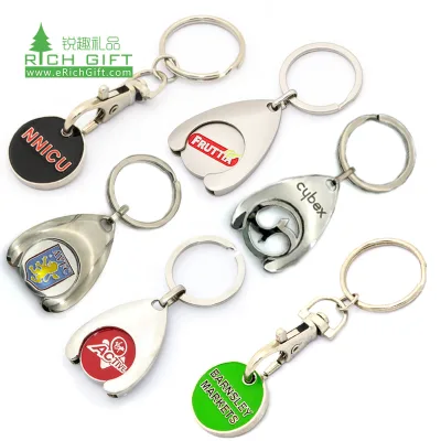 Custom Logo Silver Plated Zinc Alloy Adjustable Trolley Token Holder Keychain Promotional Gift