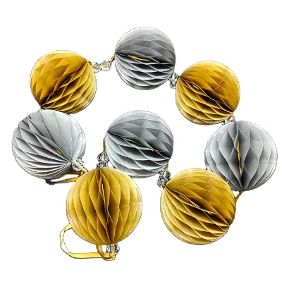 Handmade Eco-Friendly Iridescent Film Honeycomb Ball Garland Yellow Silver 5' Length Indoor Hanging Wedding Party Decoration