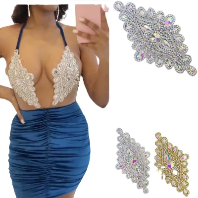 Rhinestone Bodice Dress Applique Piece Rhinestone Patch Embellishment for Dancing Wedding Evening Dress Party