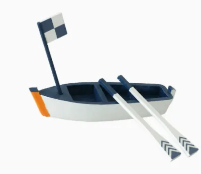 Mediterranean Nautical Home Decor Hand Painted Wooden Rowing Boat Model Beach Style Ornament