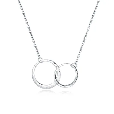 925 Sterling Silver Texture Double Circle Necklace Interlocking Circle Mother Daughter Necklace