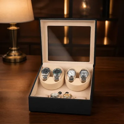 Wood Watch Winder Box 4 Slot Automatic Watch Winder Case Velvet Lined Lockable Display Storage for Bedroom Gift