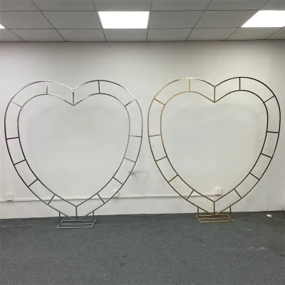 New Golden Silvery Metal Heart-shaped Wedding Arch Double Ring Background Shelf for Stage Layout Elegant Wedding Backdrop Props