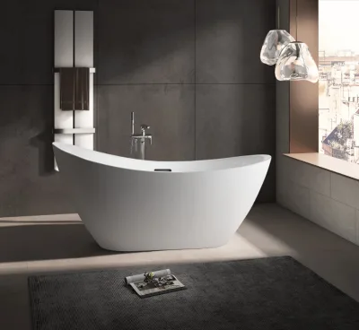 American Design for Hotel Project Rectangle White Acrylic Embedded Soaking Drop in Bathtub