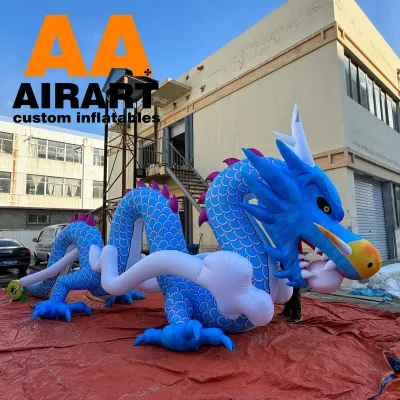 Blue Inflatable Chinese Dragon Inflatable Dragon with Beads in Mouth