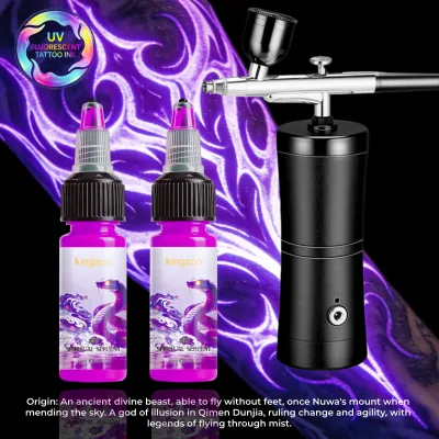 Wholesale UV Tattoo Pigment Full Set With Airbrush Spray Gun 3-5 Days Long Lasting UV Reactive for Professional Salon Body Art