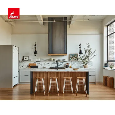 Factory Price Smart Island Cabinetry Slim Skinny Narrow Thin Shaker Door White Lacquer Beaded Fluted Panel Marble Laminate