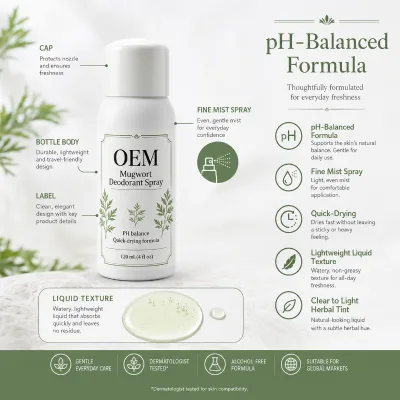 Custom Private Label Natural Mugwort Extract Intimate Fresh Deodorant Spray Gentle Soothing Moisturizing PH Balance Daily Spray