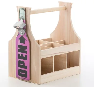 NEW Beer Wooden bottle rack with opener wooden stand with a handle