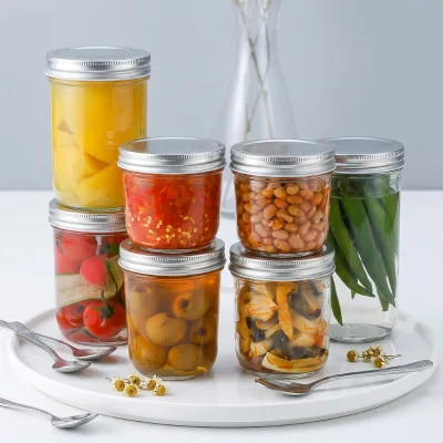 Wide Mouth Glass Canning Jars 250ml 8oz Mason Jar with Metal Lids for Jelly Milk Pickles & Jam-Eco-friendly Recyclable Glass Jar