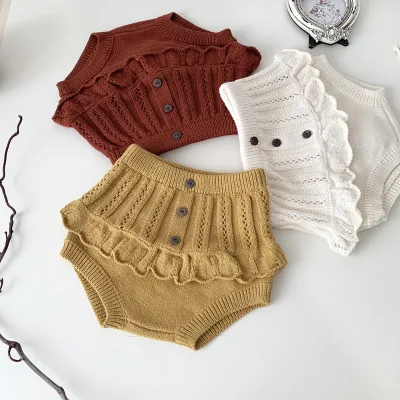 Autumn Winter Newborn Infant Toddler Knitted Hollow Retro Ruffle Bloomers Baby Shorts