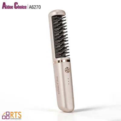 AldoeChoice Rechargeable Cordless Ceramic Hair Straightening Comb Wireless Electric Hair Straightener Brush for Home Travel