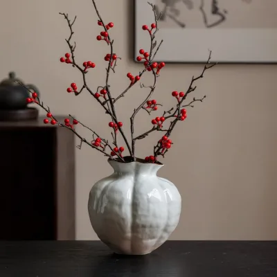 Modern Ceramic Pumpkin Vase-Luxurious Tabletop Vase Tall Chinese Porcelain Home Decor for Living Room & Entranceway