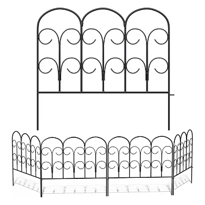 5Pcs Garden Fence Set Black Decorative Barrier Landscape Iron Wire Border Folding Metal Fence Panels for Patio Backyard Edge