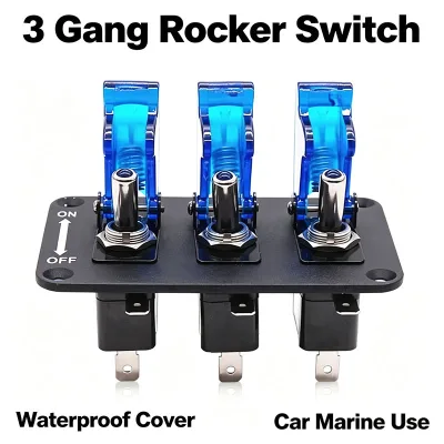 DC 12V 24V 3 Position Toggle Switch Panel Anti-mistouch Blue Flip Cover for Yacht RV Off-road Vehicle Electric Control
