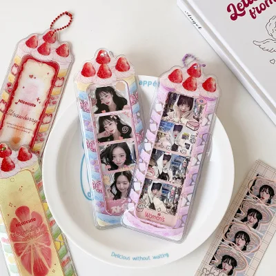 HECION Cream Cake PVC Photo Card Holder Kpop Self Printed Card Sleeve Four Panel Photo Booth Card Case Bag Charm Collectible