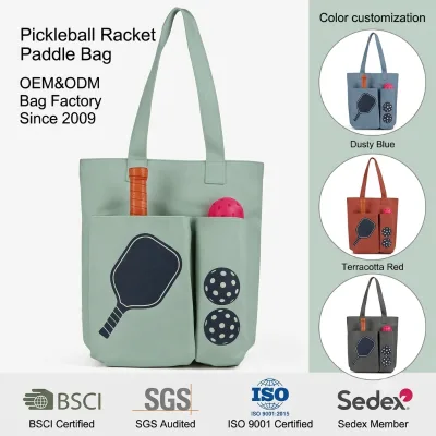 Custom Logo Size Brand Cotton Canvas Sport Tote Bag Pickleball Racket Paddle Bags for Women and Men