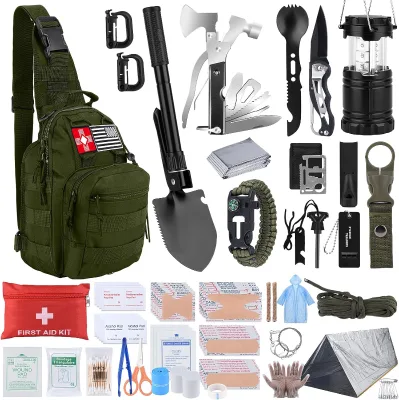 Survival Kit Gifts for Fathers Day Men Women 251-Piece Metal Emergency First Aid Kit Crossbody Bag Camping Earthquake Hiking