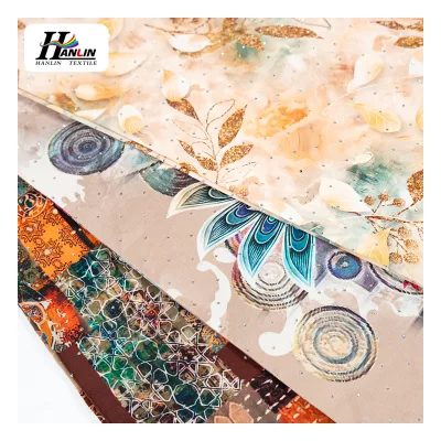 For Linen Stretch Printed Rhinestones Fabric Shirt Pants Skirt Women's Fashion Garment Fabric
