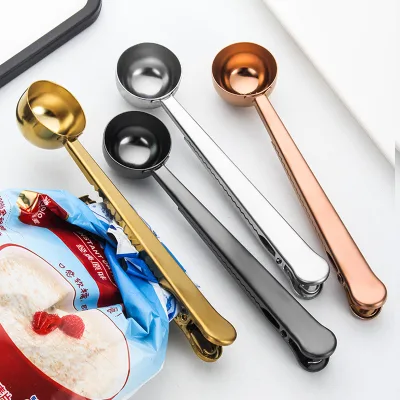 Wholesale Personalised Metal Stainless Steel Coffee Bean Scoop with Bag Clip for Ground Coffee