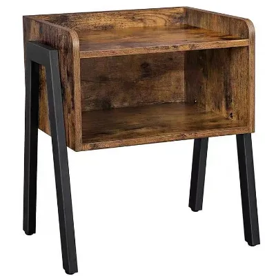 Wholesale Vintage 2 Tier Metal MDF Durable Nightstand Easy Assembly Storage Bedside Table for Hotel Bedroom Living Room Home