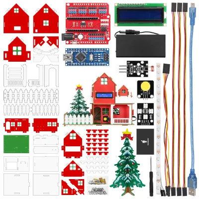 DIY Smart Home Kit Compatible with Arduino, STEM Wooden House Model, Programming Learning Cabin Christmas Gift Set