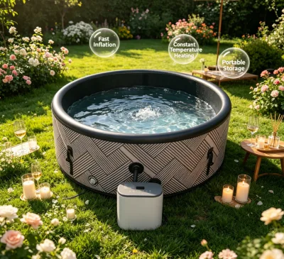 Stylish Geometric Inflatable SPA Tub Insulated Flat Inner Liner Constant Temperature Massage Design for Villa Balcony Courtyard