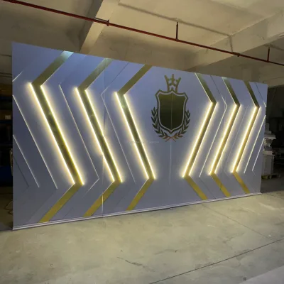 Royal Square PVC Panel with Golden Pattern Modern White Acrylic Backdrop Wedding Arch Pvc Backdrop for Wedding Party Event