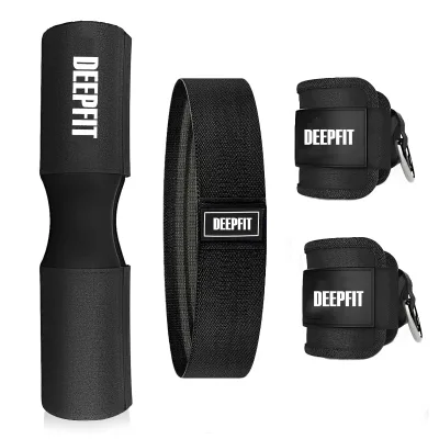 Barbell Pad Set Dumbbell Bars Protection Hip Thrust and Squat Fabric Resistance Bands Ankle Cuffs for Strength Training