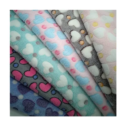 Cartoon Heart Pattern Two-sided Flannel Polyester Offset Printing Coral Fleece Fabrics