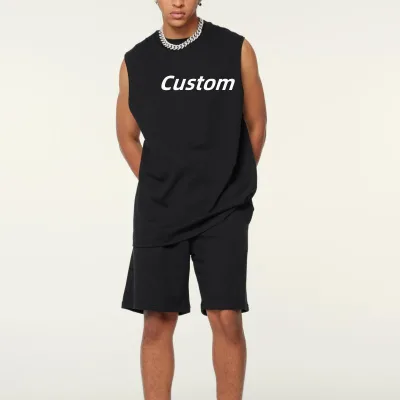 Wholesale Men Volleyball Jersey Set Sleeveless Jogging Tracksuit Black Custom tank Top and Booty Shorts 2 Piece Set Women