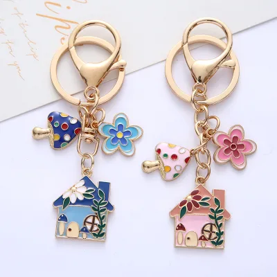 DIY Jewelry Accessories, House and Greenhouse Metal Keychain, Cute Colorful Flower Keychain Bag Charm